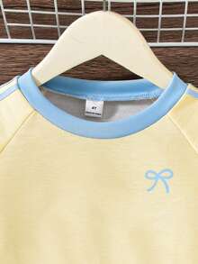 Playful Pals Girls Spring Fall Long Sleeve Long Pants Sports Bow Ribbon Knit Sweatshirt 2 Piece Set - Yellow - View 6