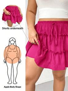 Shapeblank Plus Size Women's Solid Color Pleated Casual Versatile Daily Skort Fall - Hot Pink - View 8
