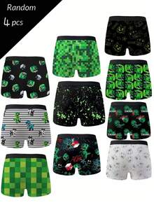 Random 4 Packs Boys Briefs, Mixed Pixel Dinosaur &Monster Prints, Skin-Friendly, Breathable - Multicolor - View 2