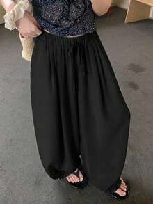DAZY Solid Color Loose Lantern Pants Cropped Length Casual Vacation Summer Women's Long Pants - Black - View 7