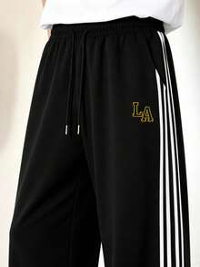 Gym Rark Men's Drawstring Waist Letter Pattern Colorblock Casual Daily Travel Sports Long Pants - Black - View 4