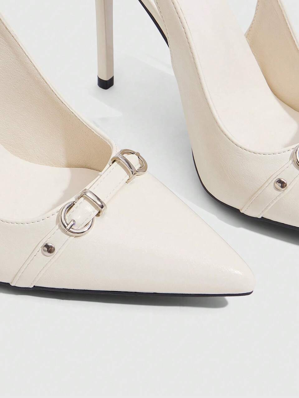 CUCCOO SZL Women's Pointed Thin High Heel Beige Back Lift With Buckle Rivet Elegant Elegant Fashion Sexy Women's High Heel Shoes Slingback Shoes Fall Shoes