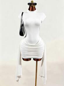 Mistrie New Sexy And Elegant Party Dress With Backless Pleated Ruffles And A Flowing Skirt - White - View 5