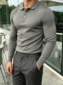 Claim Dot 男士秋季休閒百搭純色 Polo 衫 - 灰色 - 查看 3