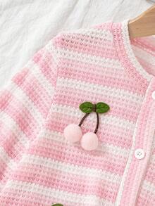SHEIN 女童軟質紋理麻花編織開襟外套，可愛優雅甜美公主風，百搭時尚外衣，適合春夏秋季日常穿著、聚會、派對、外出與上學 - 粉色 - 查看 6