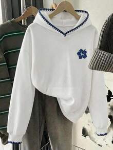 SHEIN 青少年女孩秋冬休閒花卉印花運動衫 - 白色 - 查看 7