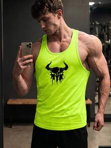 GymBeat Men's Summer Letter Graphic Loose Fit Muscle Tank Top Sleeveless Workout Shirts Neon Workout Top, Gym Sports - Mustard Yellow - View 5
