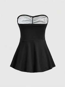 ROMWE Kawaii Musical Note Print Bandeau Top - Black - View 2