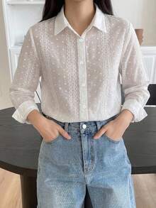 DAZY 優雅老錢風純色長袖春夏女款襯衫 - 白色 - 查看 3