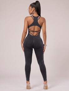 Radiana Women's Camisole Capris Backless Sports Jumpsuit Fitness & Gym  Running Yoga Pitalles Indoor Outdoor Active - Dark Grey - View 3