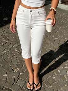 Maija Women's Casual Elegant Versatile Slim Fit Cropped Pants, Going Out Everyday Tea Party Vacation Brunch Picnic Outfits, Work For White Summer - White - View 10