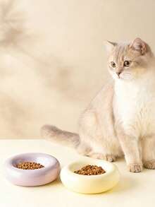 Donut Shape Ceramic Pet Bowl - Stylish Snack And Water Bowl. Large Capacity Anti-Tip Simple Cat Food Bowl-Easy To Clean-Suitable For Small To Medium Pets-Wide Brim Anti-Spill Design-Beautiful Pet Food Bowl - 100ml - View 6