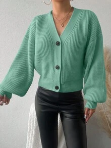 EURMUSE Cardigan de hombros caídos de unicolor - verde menta - Ver 3