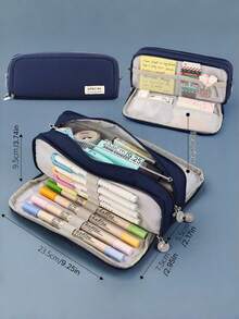 Japanese & Korean Style, Macaron Colors, Unisex, Transformable, Large Capacity, Upgraded Pencil Case/Box, New Model, Pen Holder, Stationery Pouch, Student Pencil Bag, Storage Pouch, Minimalist Storage Pouch. - navy blue - View 4