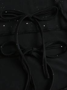 Sweetra Sexy Backless Halter Neck Tie-Up Fitted Sequin Dress - Black - View 5