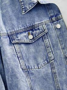 Manfinity Joysei Men Plus Size Simple Solid Color Plain Urban Casual Long Sleeve Denim Jacket For Daily Wear Going Out Hang Out Party Vacation Street, Fall - Medium Wash - View 4