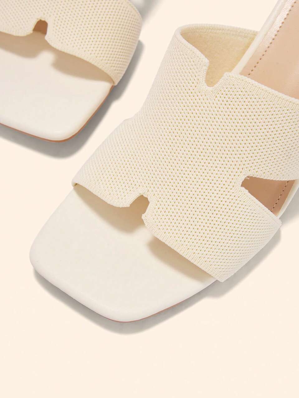 CUCCOO BASICS Women's Thick High-Heeled Fashion Beige Knitted One-Piece Open Toe Women's High-Heeled Sandals Comfortable And Breathable Versatile Simple High-Heel