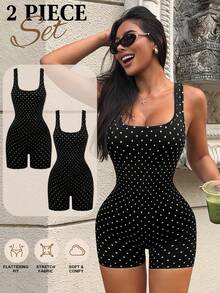 SHEIN Velisys 女款無縫瑜珈連身褲，收腰顯臀修身性感連身褲，適合戶外運動與健身 - 黑與白 - 查看 1