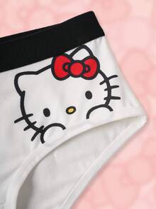HELLO KITTY AND FRIENDS | SHEIN 女款字母卡通印花休閒日常三角內褲 - 黑與白 - 查看 4
