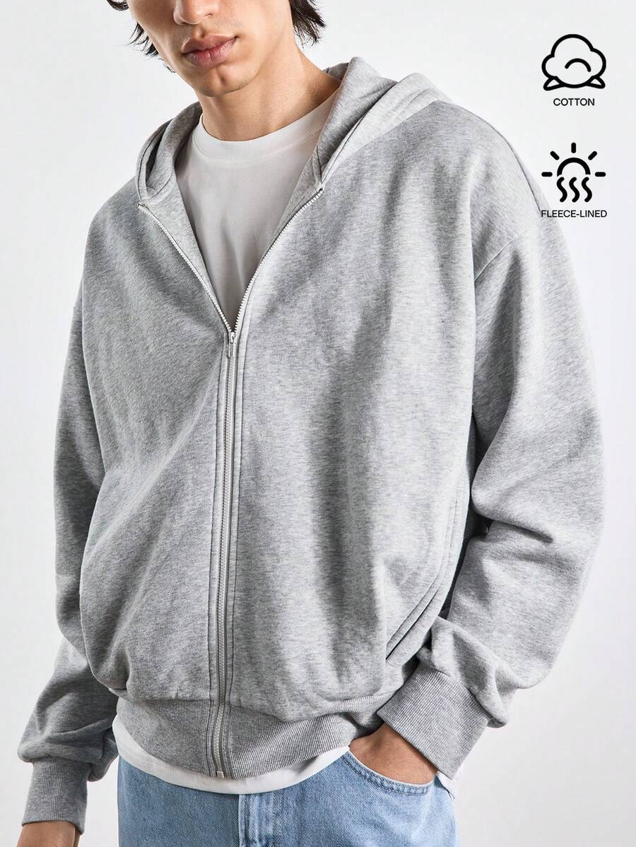 Merionis 男士極簡時尚北歐風花卉灰色連帽衛衣 高品質店鋪風格 - 淺灰色 - 查看 1