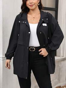 Reflora Plus Size Casual Versatile Hooded Jacket, Summer Office Black And Gold Fall - Black - View 4