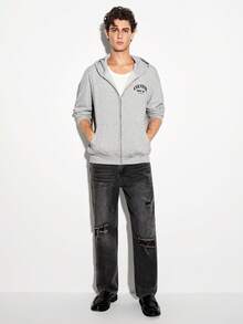 Colvenic Men's Grey Letter Print Hoodie - Light Grey - View 4