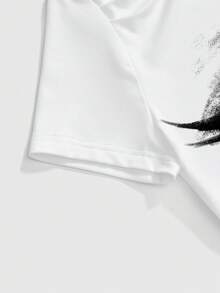 ROMWE Y2K Dark Punk Sexy Women's Asymmetrical Shoulder Eye Graphic T-Shirt - White - View 3
