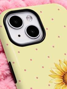 ShellaStory Light Yellow Background With Rose-Pink Dotted Sunflower Pattern Phone Case, Thick And Integrated Anti-Drop Phone Case, Compatible With Iphone 11, 12, 13, 14, 15, 16, 17 Pro Max, A16, A17, A15, A14, A55, A56, A35, A36, S22, 23, S24, S25, A17, A37, A57 - Multicolor - View 3