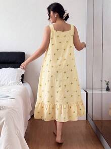 Napfluff CURVE Napfluff CURVE 大尺碼女款檸檬格紋無袖中長版睡裙 - 彩色 - 查看 2