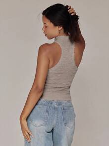 MUSERA Grey Knit Graphic Fluffy High Kneck Top - Apricot - View 5