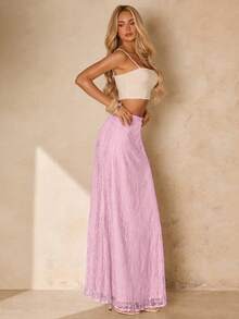 Glamine 女款純色美人魚長洋裝，蕾絲長洋裝，優雅長洋裝，適合女性派對、日常穿著，杏色長洋裝 - 粉色 - 查看 4