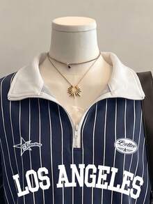 Attitoon 女款休閒復古半拉鍊寬鬆衛衣，學院風，秋冬服飾 - 彩色 - 查看 3