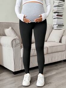 SHEIN Maternity Colorblock Adjustable Waist Casual Soft Form Soft Form Versatile Leggings Gender Reveal Tidur Summer Homewear Work Tidur - Multicolor - View 4