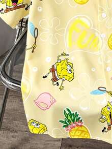 SpongeBob SquarePants | SHEIN Daypath 男士鳳梨圖案短袖單排扣休閒襯衫 - 黃色 - 查看 4