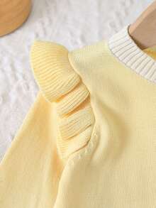 Baby Girl Button-Up Cute Pattern Knitted Cardigan, Versatile Style For Autumn/Winter - Yellow - View 5