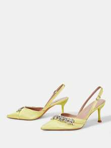 CUCCOO HITCHD Spring And Summer New Rhinestone Decoration Pointed Toe Thin Heel High Heel Elegant Gorgeous Style Wedding Bride Wedding Shoes Dating Dinner Party - Gold - View 3