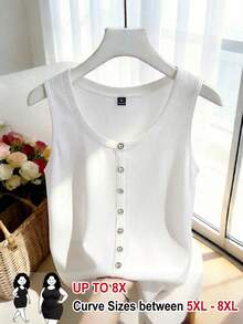 SHEIN CURVE+ Blusa sin mangas elegante y de moda con botones de perla para mujer - Blanco - Ver 1