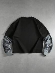 ROMWE MEN Men's Skull Print 2 In 1 Long Sleeve T-Shirt - Black - View 2