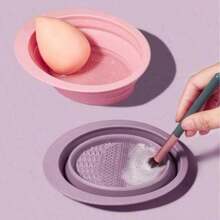 1pc Foldable Silicone Makeup Brush Cleaning Bowl, Multi-Textured Makeup Brush Cleaner, Reusable Beauty Tool Washing Bowl, Deep Cleaning Makeup Brushes - A - View 12