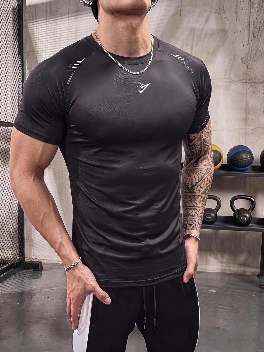 GymBeat Men's Short Sleeve Slim Fit Fitness Sports T-Shirt - Black - View 1