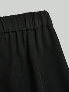 Elenzga 大码女式纯色高腰褶皱阔腿宽松裤，精致优雅的风格 - 黑色 - 查看 5