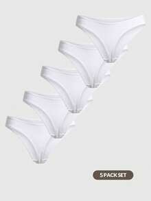 Ocili Women's Solid Color Casual Daily Thong Panties - White - View 8