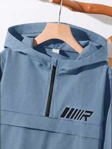 SHEIN 青少年男孩寬鬆休閒極簡舒適連帽衫與長褲套裝 - 藍色 - 查看 4