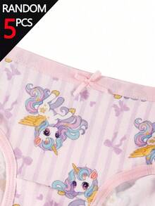 5pcs Celana Dalam Anak Perempuan Motif Unicorn Acak, Gaya Dasar Sederhana dan Manis, Desain Kartun Berwarna-warni Merah Muda Lembut, Celana Dalam Segitiga Lucu untuk Anak Perempuan Muda - MultiWarna - View 4