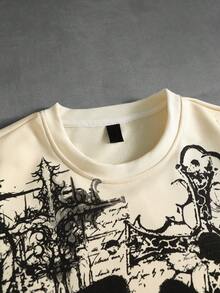 ROMWE MEN Men's Cross Pattern 2 In 1 Patchwork Casual Daily T-Shirt - Apricot - View 5