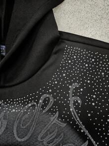 ROMWE MEN Street Life Sudadera con capucha estampada con strass para hombre - Negro - Ver 5