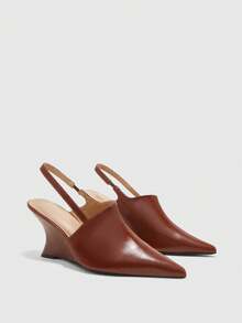 CUCCOO BIZCHIC Minimalist Style, Black Pointed Wedge Heel Shoes, Closed Toe Elegant Shoes, Versatile Commuter Women's Shoes Fall Shoes - Brown - View 1