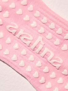 Aralina Pilates Princess Aesthetic: Retro Striped Ribbed Knit Socks With Cute Heart Non-Slip Grips, Leisurewear Active 2pk Contrast Lettice Ruffle Edge With Printed Non Slip Logo On Sole Yoga Pilates Gym Workout Two Pieces - Pink + white - View 5