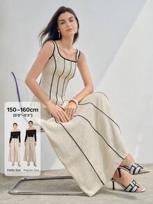MOTF Petite LINEN DRESS WITH CONTRAST TRIM, SPRING/SUMMER ,PETITE WOMEN - Apricot - View 1