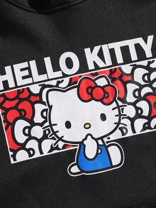 HELLO KITTY AND FRIENDS | SHEIN 1 件男士休闲卡通字母印花落肩抽绳连帽衫，春秋季 - 黑色 - 查看 3
